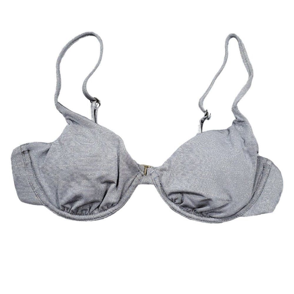 Andie Swim The Sicily Bikini Top Silver Underwire Padded Size Medium Swimsuit
